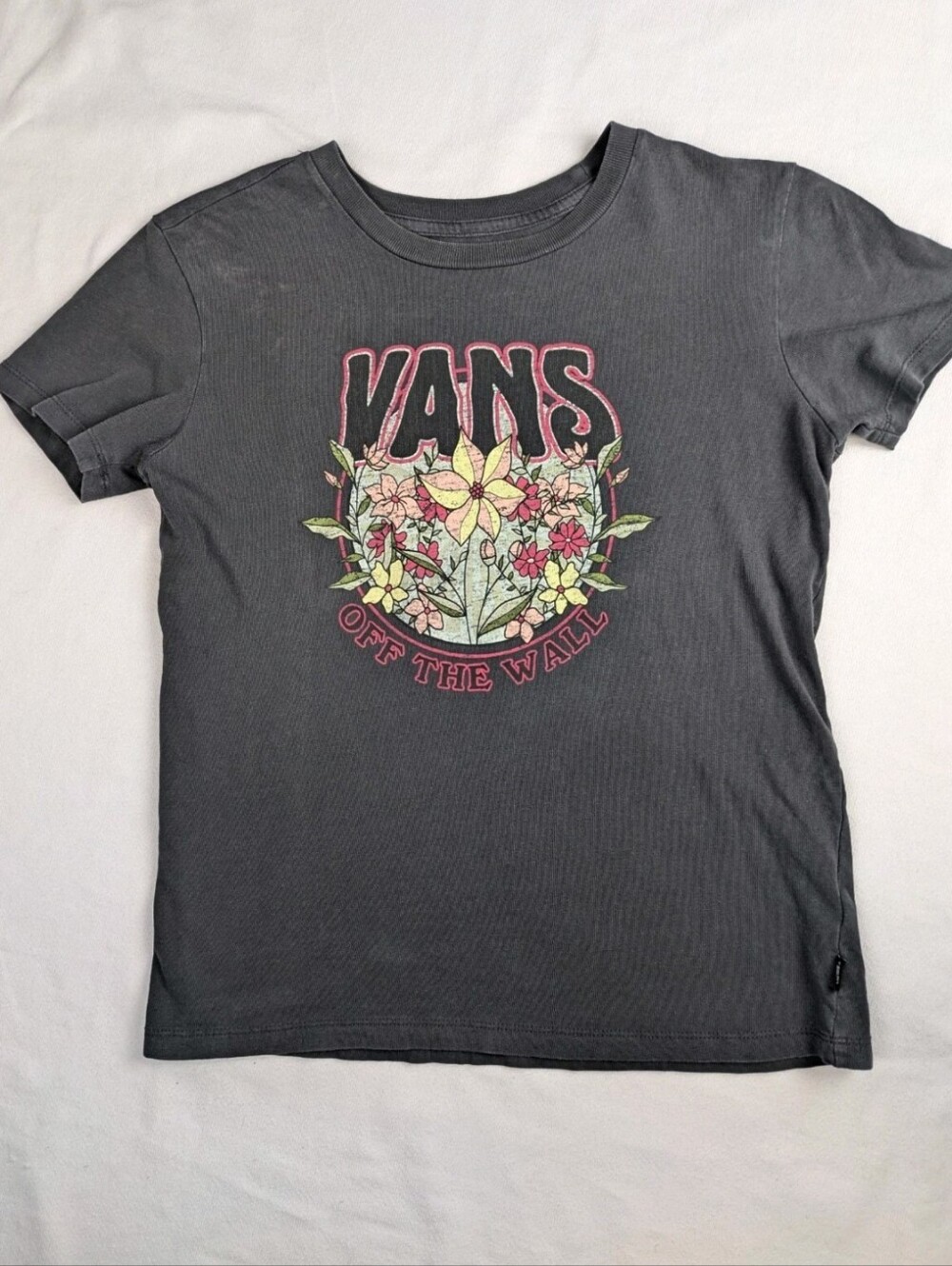 Vans Girls Tshirt XS Grey Flowers